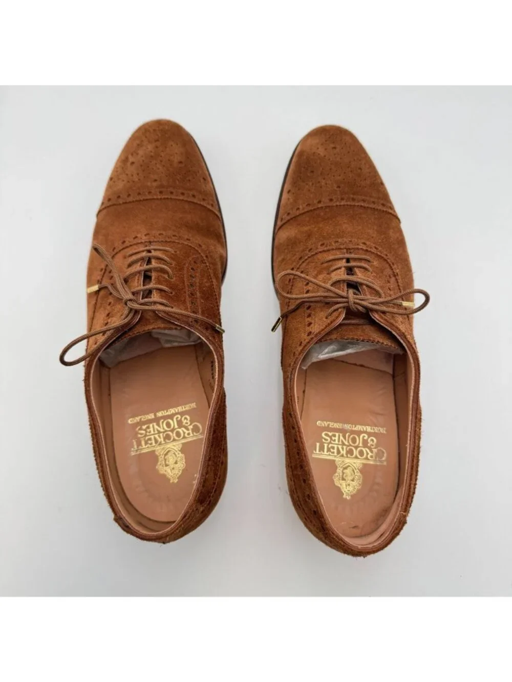 Crockett & Jones Westfield Tobacco Calf Suede Oxford Cap Toe Shoes UK 7.5/US 8.5
